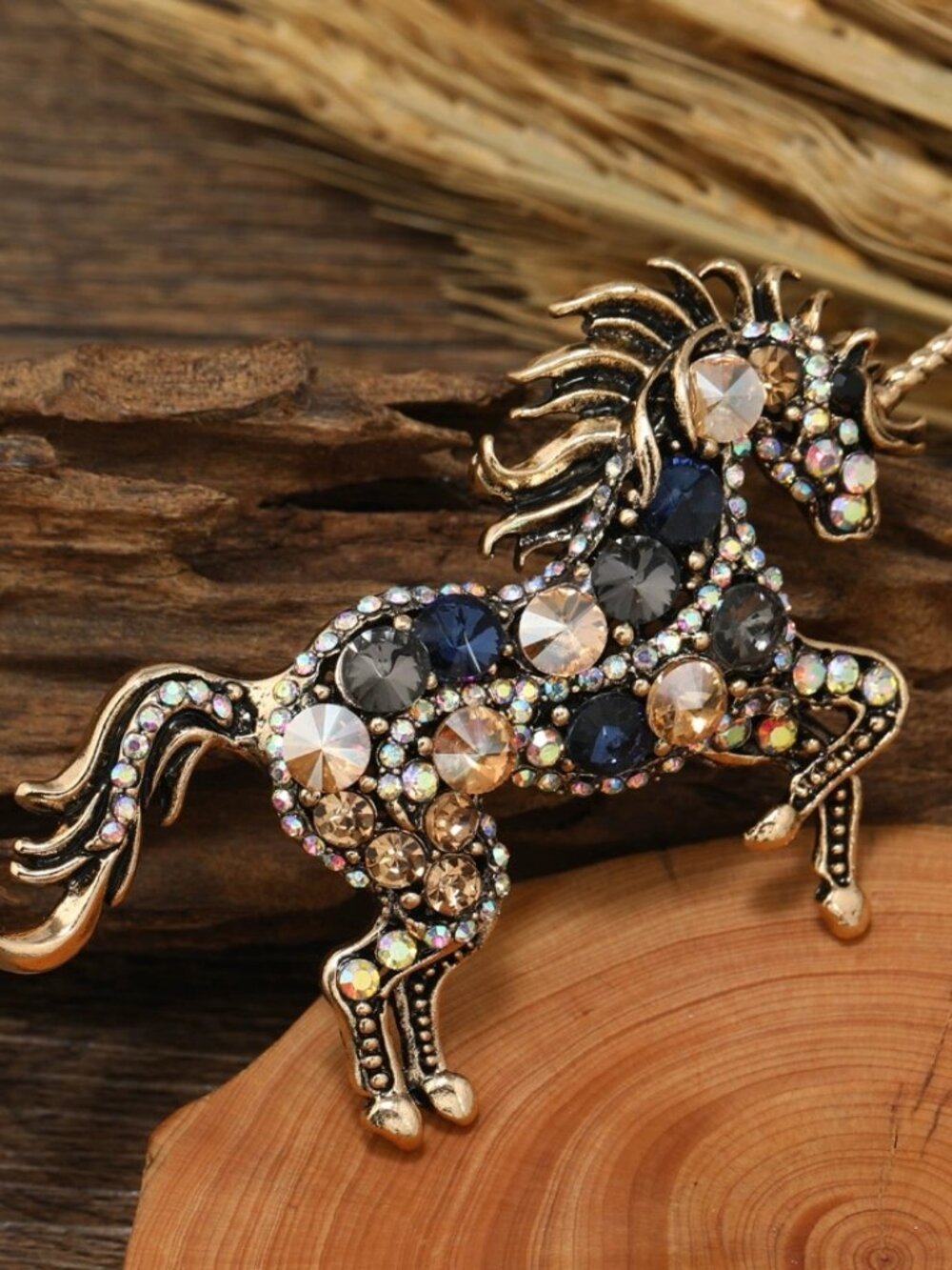 Vintage Style Crystal-Encrusted Unicorn Brooch